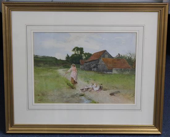 § Carlton Alfred Smith (1853-1946) Feeding the ducks, 10 x 14in.